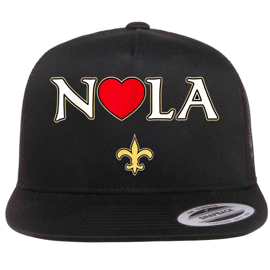Love Nola New Orleans Fleur De Lis Heart Nola Flat Bill Trucker Hat