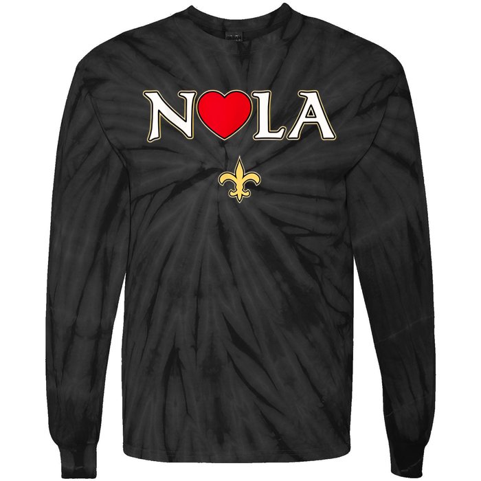 Love Nola New Orleans Fleur De Lis Heart Nola Tie-Dye Long Sleeve Shirt