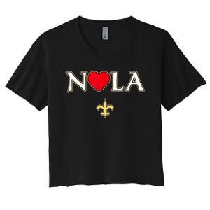 Love Nola New Orleans Fleur De Lis Heart Nola Women's Crop Top Tee