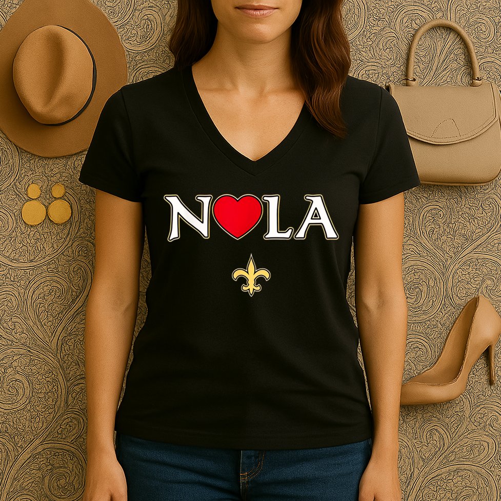 Love Nola New Orleans Fleur De Lis Heart Nola Women's V-Neck T-Shirt