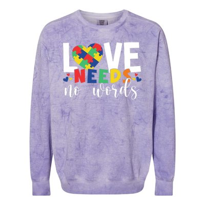 Love Needs No Words Autism Awareness Colorblast Crewneck Sweatshirt