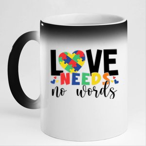 Love Needs No Words Autism Awareness 11oz Black Color Changing Mug