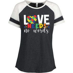 Love Needs No Words Autism Awareness Enza Ladies Jersey Colorblock Tee