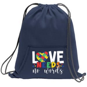 Love Needs No Words Autism Awareness Sweatshirt Cinch Pack Bag