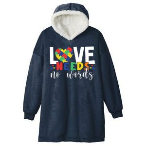 Love Needs No Words Autism Awareness Hooded Wearable Blanket