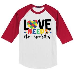 Love Needs No Words Autism Awareness Kids Colorblock Raglan Jersey