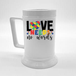 Love Needs No Words Autism Awareness Beer Stein