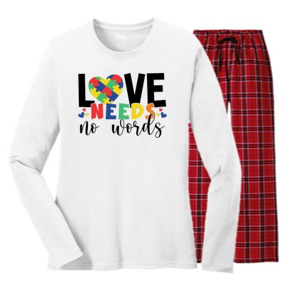 Love Needs No Words Autism Awareness Women's Long Sleeve Flannel Pajama Set 