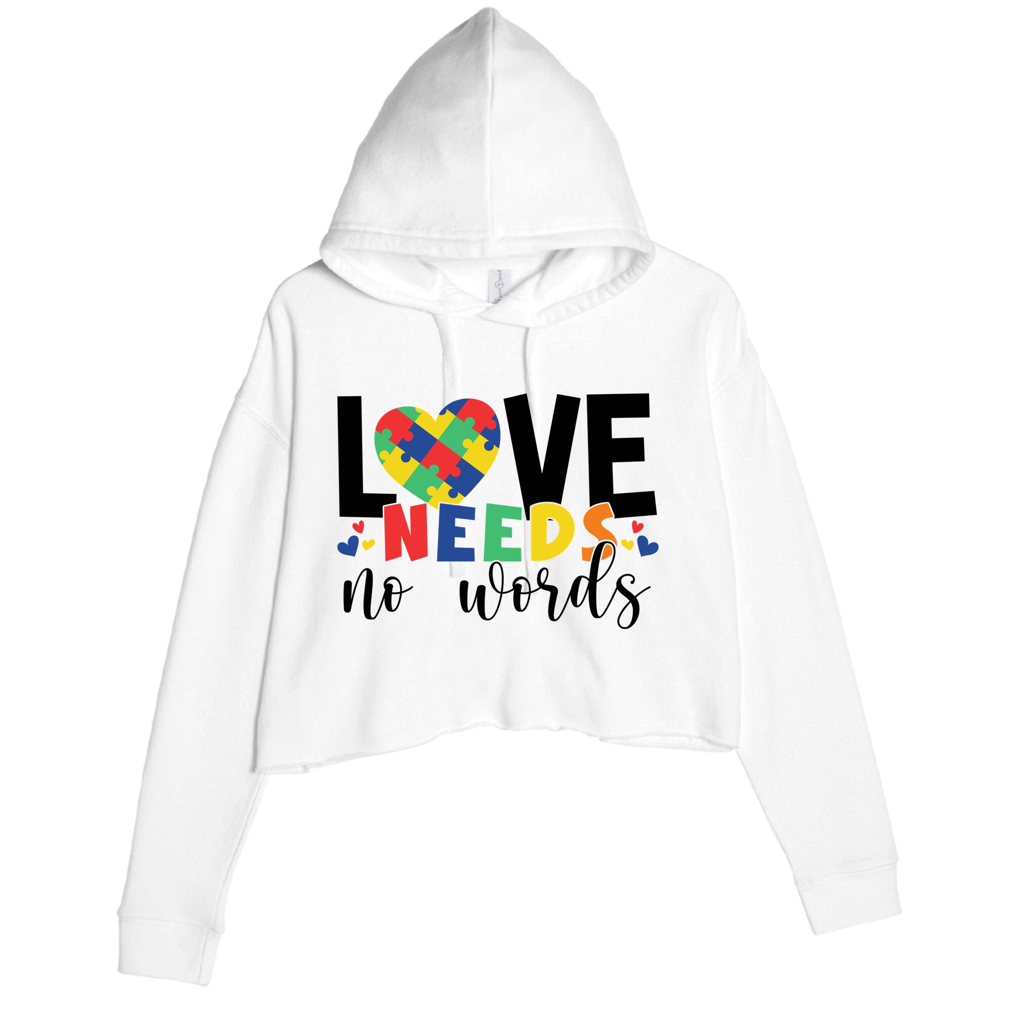 Love Needs No Words Autism Awareness Crop Fleece Hoodie