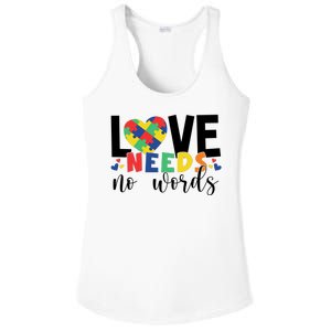 Love Needs No Words Autism Awareness Ladies PosiCharge Competitor Racerback Tank