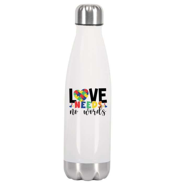 Love Needs No Words Autism Awareness Stainless Steel Insulated Water Bottle