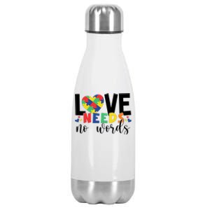 Love Needs No Words Autism Awareness Stainless Steel Insulated Water Bottle