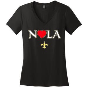 Love Nola New Orleans Fleur De Lis Heart Nola Women's V-Neck T-Shirt