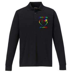 Love Need No Words Puzzle Autistic Autism Awareness Kindness Cute Gift Performance Long Sleeve Polo