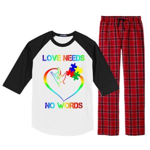 Love Need No Words Puzzle Autistic Autism Awareness Kindness Cute Gift Raglan Sleeve Pajama Set