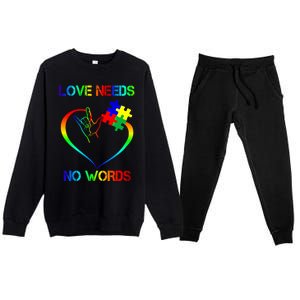 Love Need No Words Puzzle Autistic Autism Awareness Kindness Cute Gift Premium Crewneck Sweatsuit Set