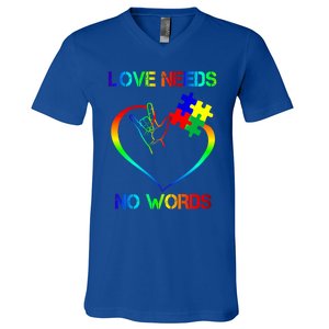 Love Need No Words Puzzle Autistic Autism Awareness Kindness Cute Gift V-Neck T-Shirt