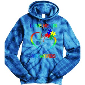 Love Need No Words Puzzle Autistic Autism Awareness Kindness Cute Gift Tie Dye Hoodie