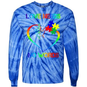 Love Need No Words Puzzle Autistic Autism Awareness Kindness Cute Gift Tie-Dye Long Sleeve Shirt