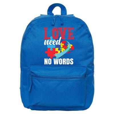 Love Need No Words Autism Awareness Cute Gift 16 in Basic Backpack