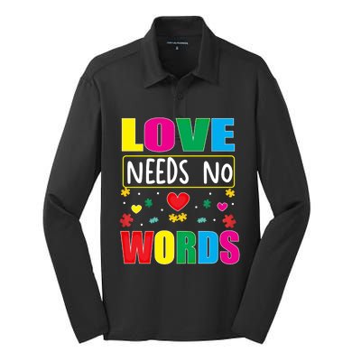 Love Needs No Word Autism Awareness Month Gift Silk Touch Performance Long Sleeve Polo