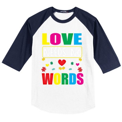 Love Needs No Word Autism Awareness Month Gift Baseball Sleeve Shirt