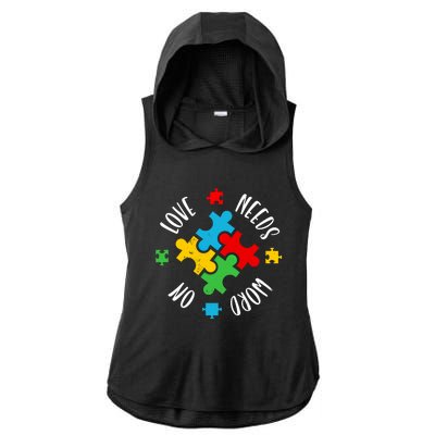 Love Needs No Word Autism Awareness Special Ed Teacher Gift Ladies PosiCharge Tri-Blend Wicking Draft Hoodie Tank