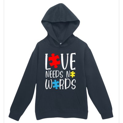 Love Needs No Words Gift Autism Puzzle Heart Autistic Support Funny Gift Urban Pullover Hoodie