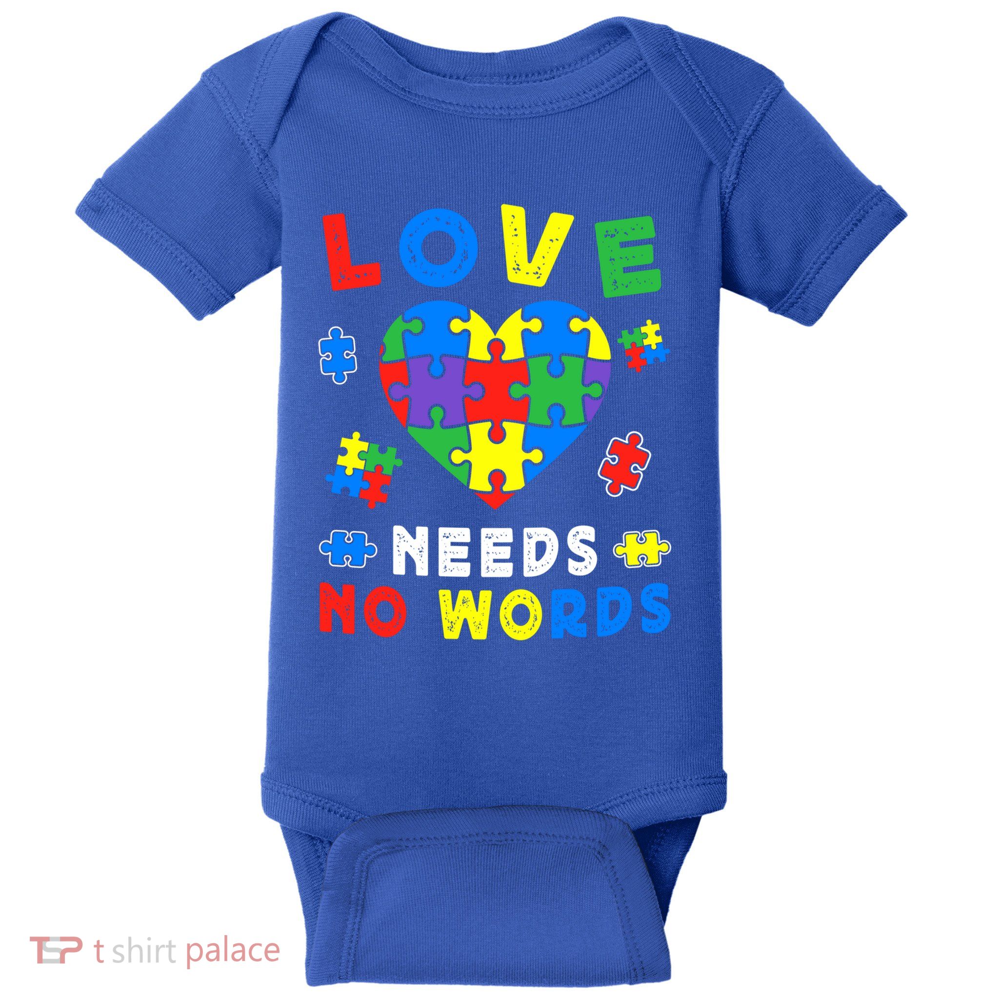Love Needs No Words Autism Autistic Son Daughter Support Great Gift Baby Bodysuit