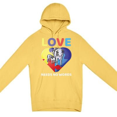 Love Needs No Words Autism Awareness Cow Mom Farmer Gift Premium Pullover Hoodie