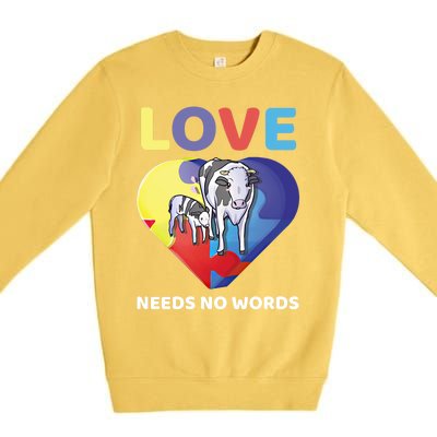 Love Needs No Words Autism Awareness Cow Mom Farmer Gift Premium Crewneck Sweatshirt