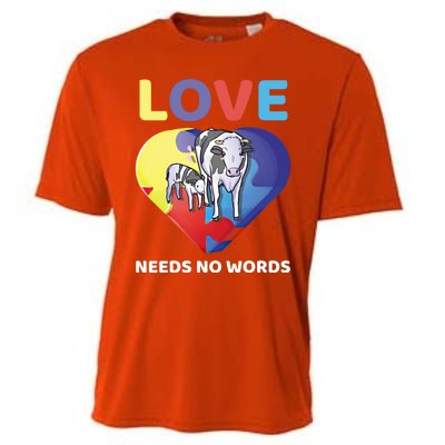 Love Needs No Words Autism Awareness Cow Mom Farmer Gift Cooling Performance Crew T-Shirt