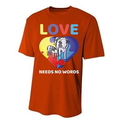 Love Needs No Words Autism Awareness Cow Mom Farmer Gift Performance Sprint T-Shirt