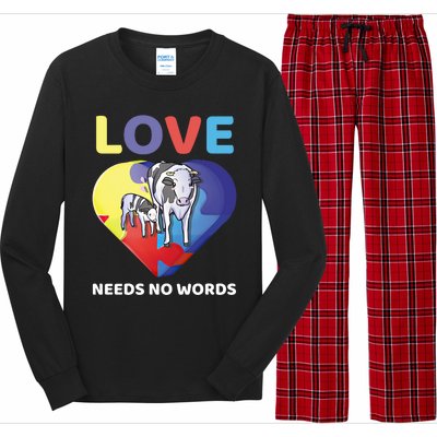 Love Needs No Words Autism Awareness Cow Mom Farmer Gift Long Sleeve Pajama Set