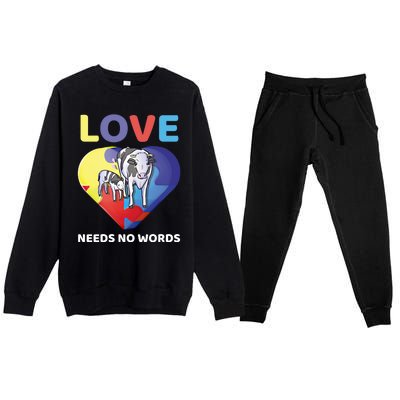 Love Needs No Words Autism Awareness Cow Mom Farmer Gift Premium Crewneck Sweatsuit Set