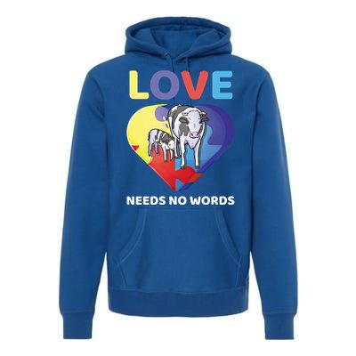 Love Needs No Words Autism Awareness Cow Mom Farmer Gift Premium Hoodie