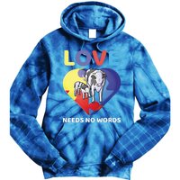 Love Needs No Words Autism Awareness Cow Mom Farmer Gift Tie Dye Hoodie