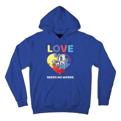 Love Needs No Words Autism Awareness Cow Mom Farmer Gift Tall Hoodie