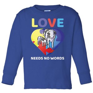 Love Needs No Words Autism Awareness Cow Mom Farmer Gift Toddler Long Sleeve Shirt