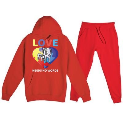 Love Needs No Words Autism Awareness Cow Mom Farmer Gift Premium Hooded Sweatsuit Set