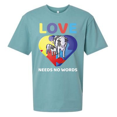 Love Needs No Words Autism Awareness Cow Mom Farmer Gift Sueded Cloud Jersey T-Shirt