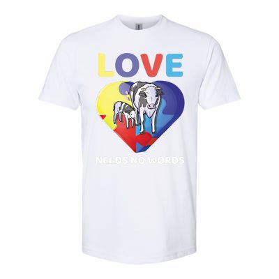 Love Needs No Words Autism Awareness Cow Mom Farmer Gift Softstyle CVC T-Shirt