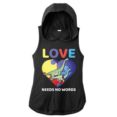 Love Needs No Words Autism Awareness Dinosaur Brontosaurus Funny Gift Ladies PosiCharge Tri-Blend Wicking Draft Hoodie Tank