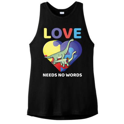 Love Needs No Words Autism Awareness Dinosaur Brontosaurus Funny Gift Ladies PosiCharge Tri-Blend Wicking Tank