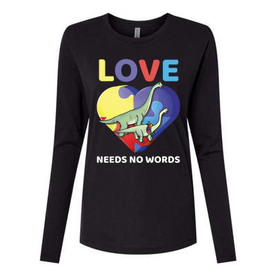 Love Needs No Words Autism Awareness Dinosaur Brontosaurus Funny Gift Womens Cotton Relaxed Long Sleeve T-Shirt