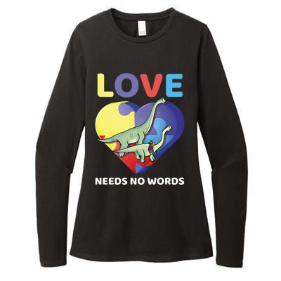 Love Needs No Words Autism Awareness Dinosaur Brontosaurus Funny Gift Womens CVC Long Sleeve Shirt