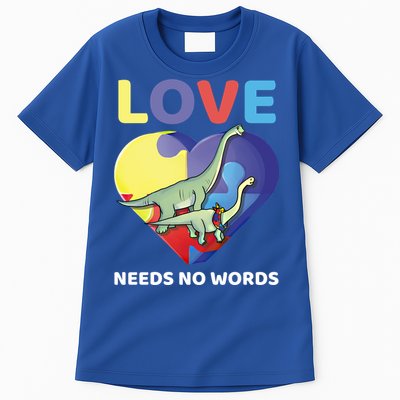 Love Needs No Words Autism Awareness Dinosaur Brontosaurus Funny Gift Tall T-Shirt