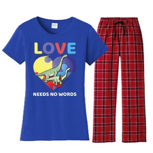 Love Needs No Words Autism Awareness Dinosaur Brontosaurus Funny Gift Women's Flannel Pajama Set