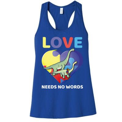 Love Needs No Words Autism Awareness Dinosaur Brontosaurus Funny Gift Women's Racerback Tank