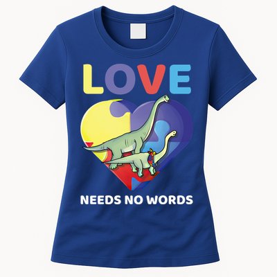 Love Needs No Words Autism Awareness Dinosaur Brontosaurus Funny Gift Womens T-Shirt